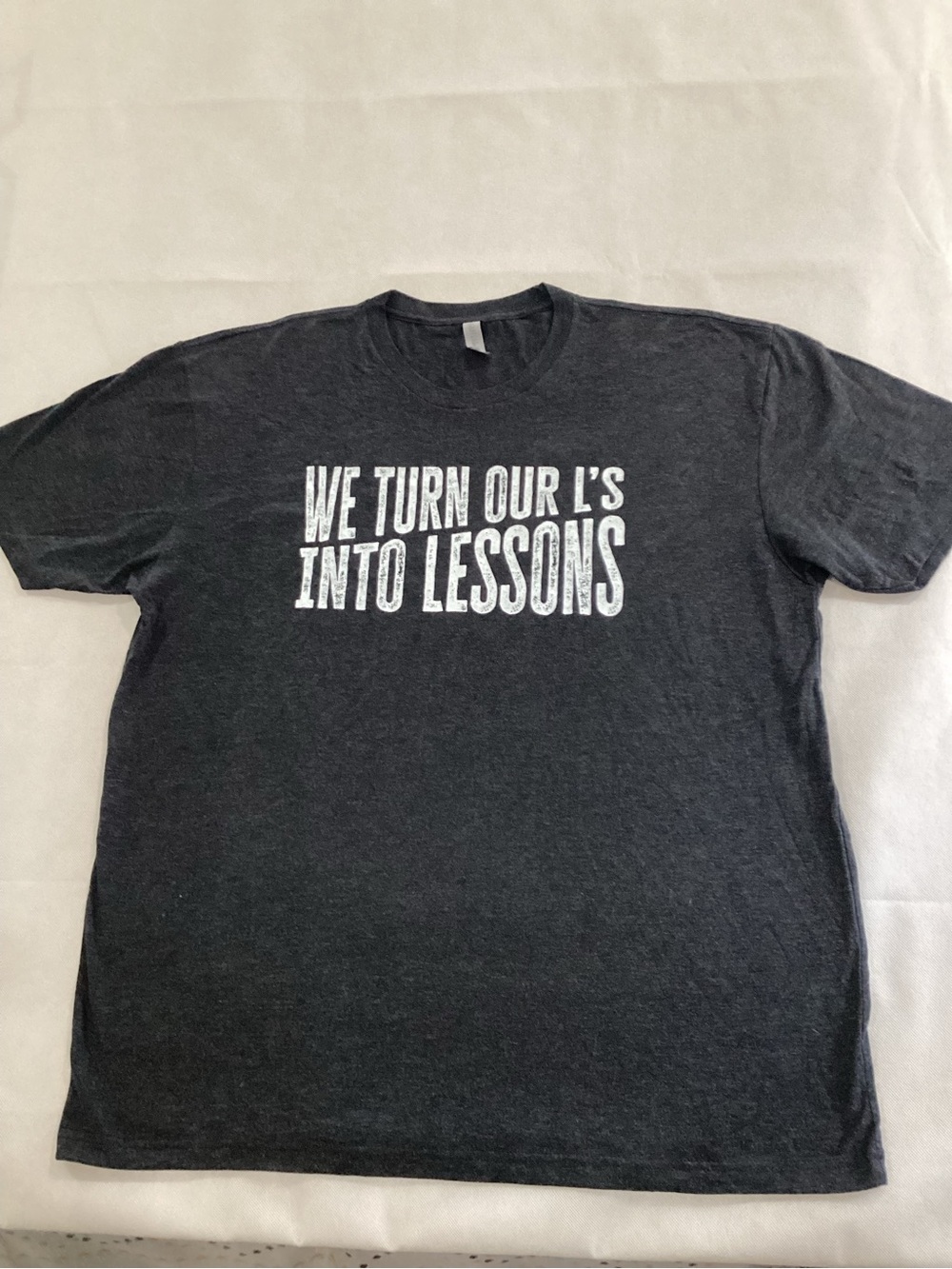 Next Level Apparel Charcoal Short-Sleeve Tee with White Slogan size XL 9/20